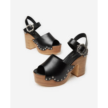 Leather And Wood Sandals With Heels | Women | Black