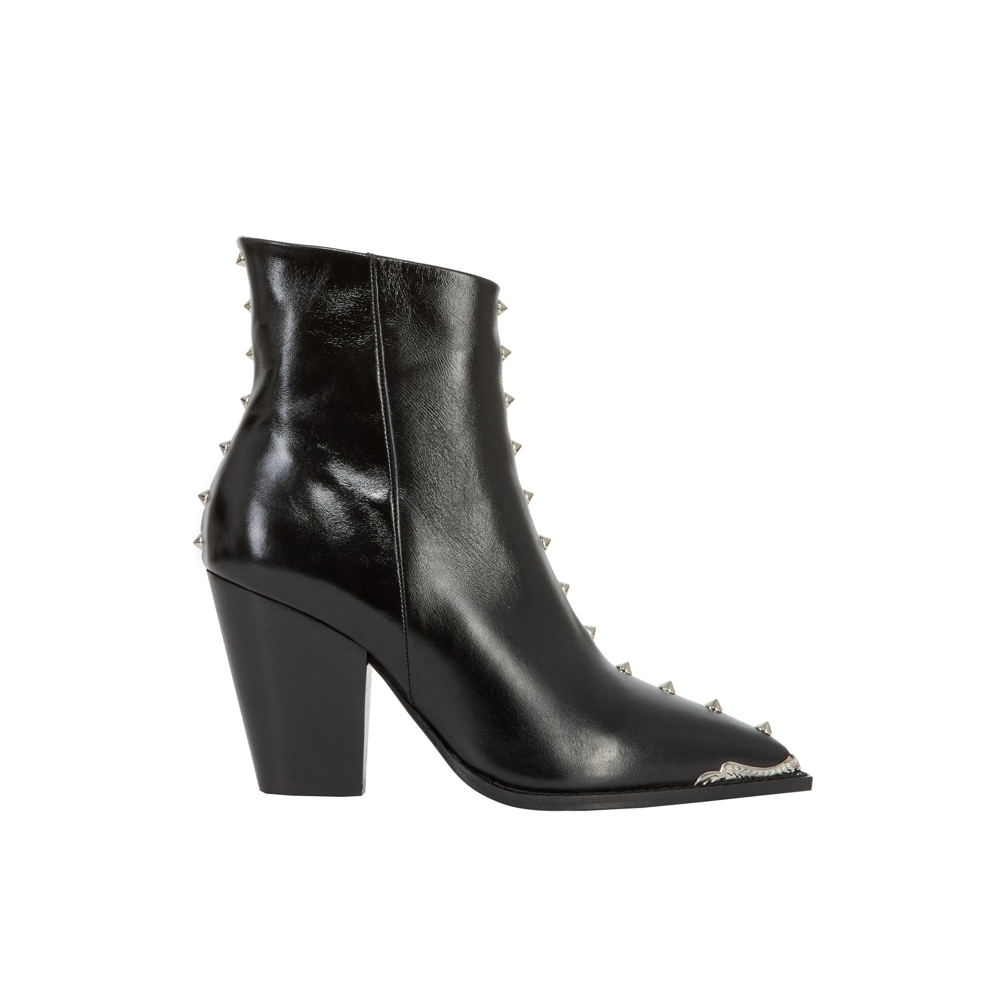 Leather Ankle Boots With Studs | Women | Black