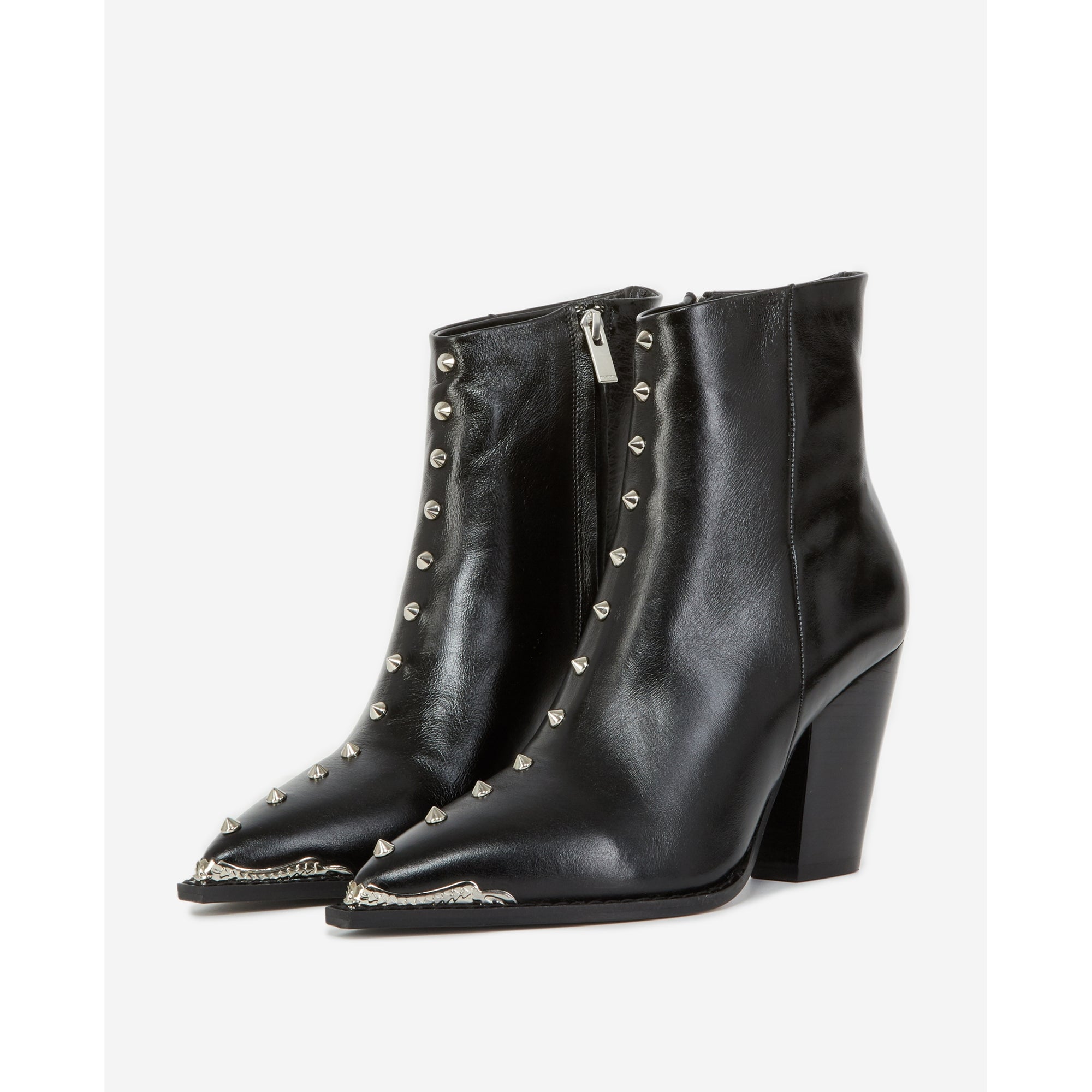 Leather Ankle Boots With Studs | Women | Black