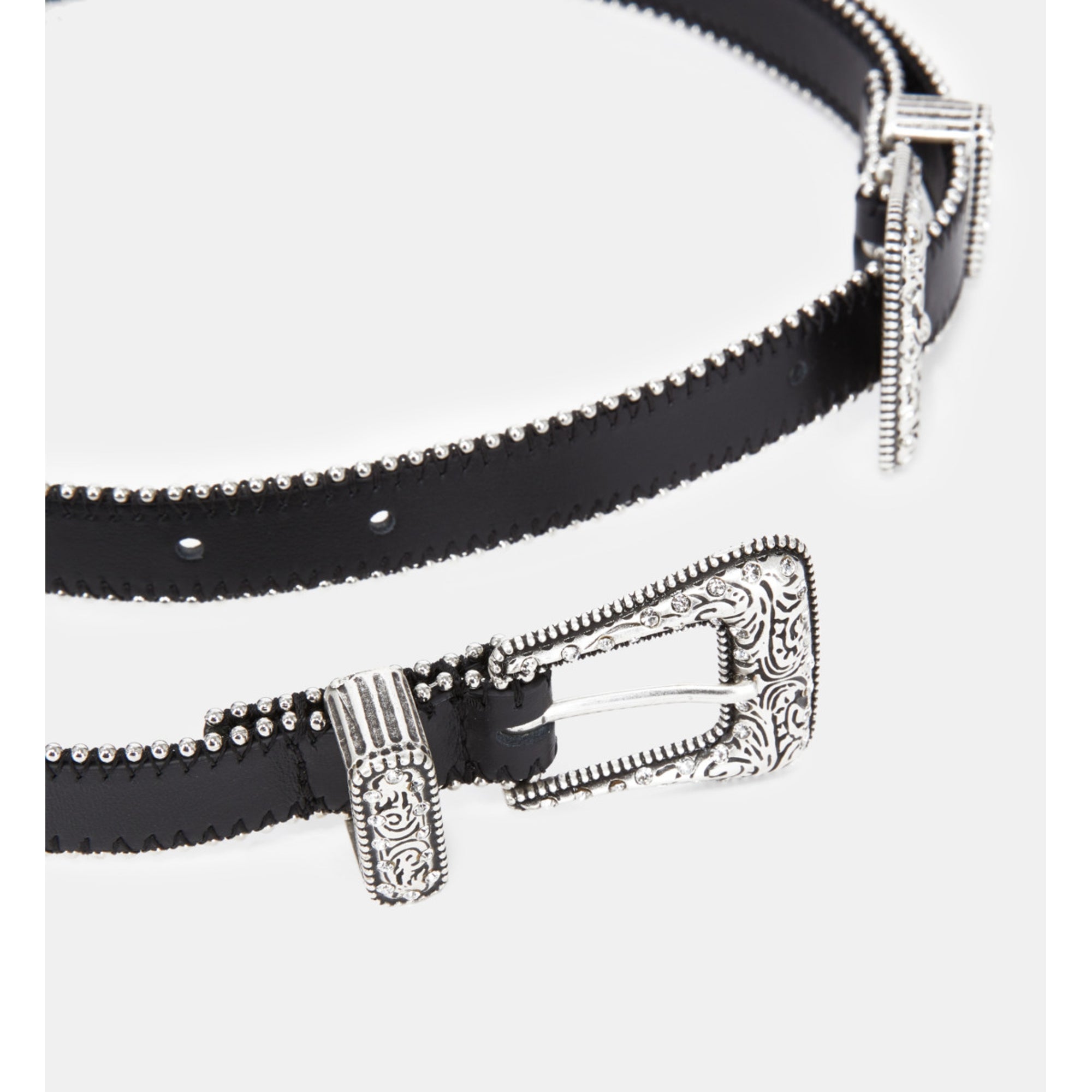 Leather Belt With Double Western Rhinestone Buckle | Women | Black