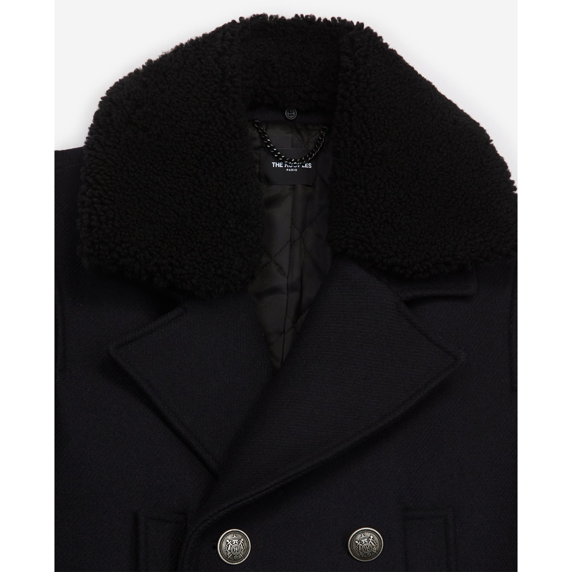 Leather Collar Midnight Blue Wool Pea Coat | Men | Navy