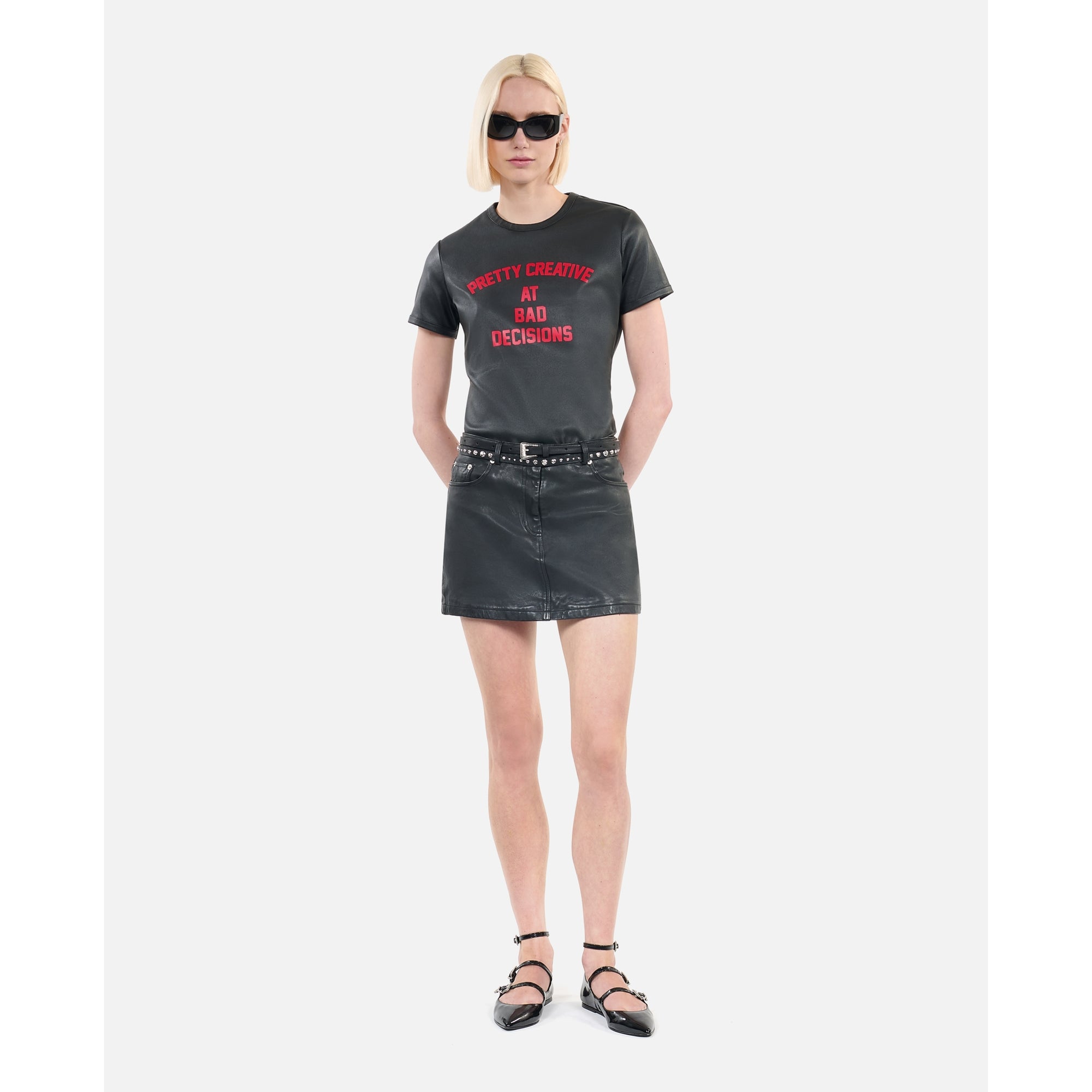 Leather Pretty Creative Serigraphy T-Shirt | Women | Black