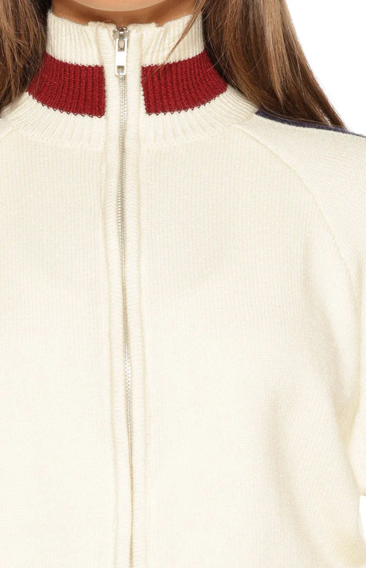 Liberty Knit Jacquard Zip Sweater | Cream