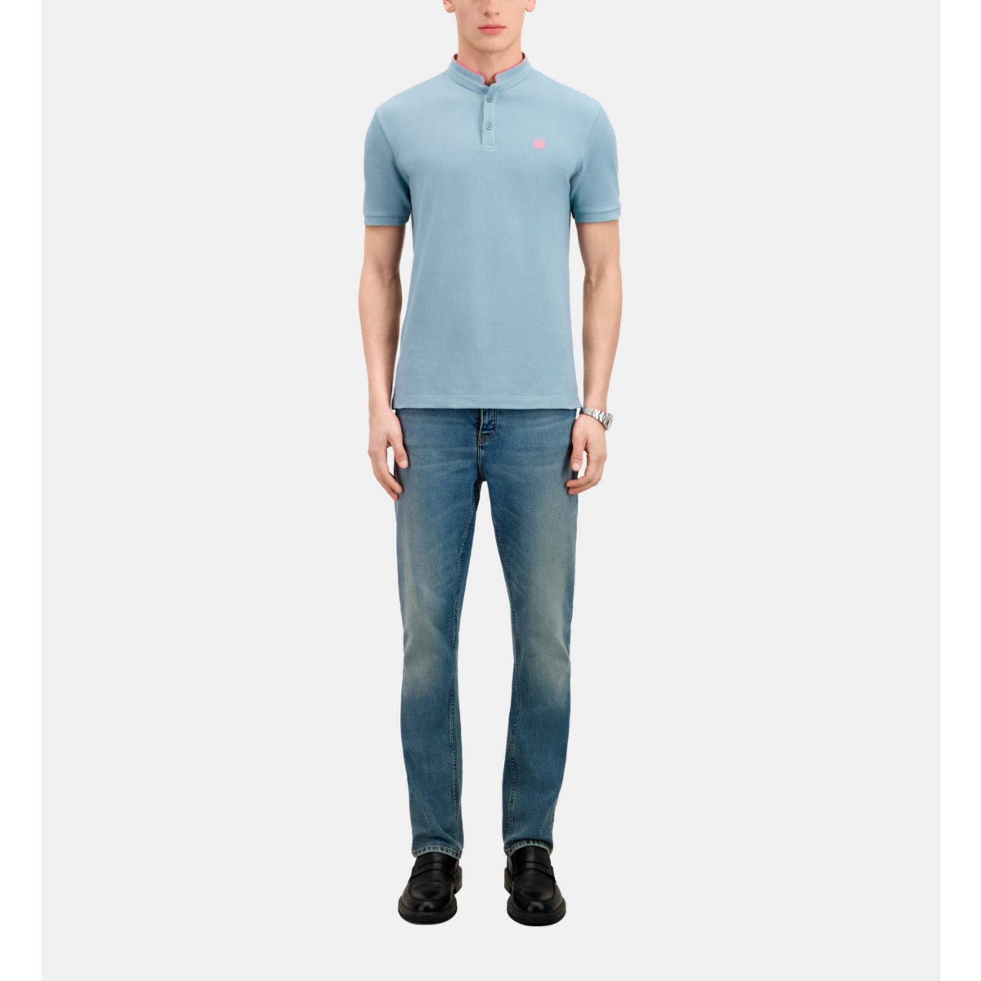 Light Cotton Polo T-Shirt | Men | Blue Grey