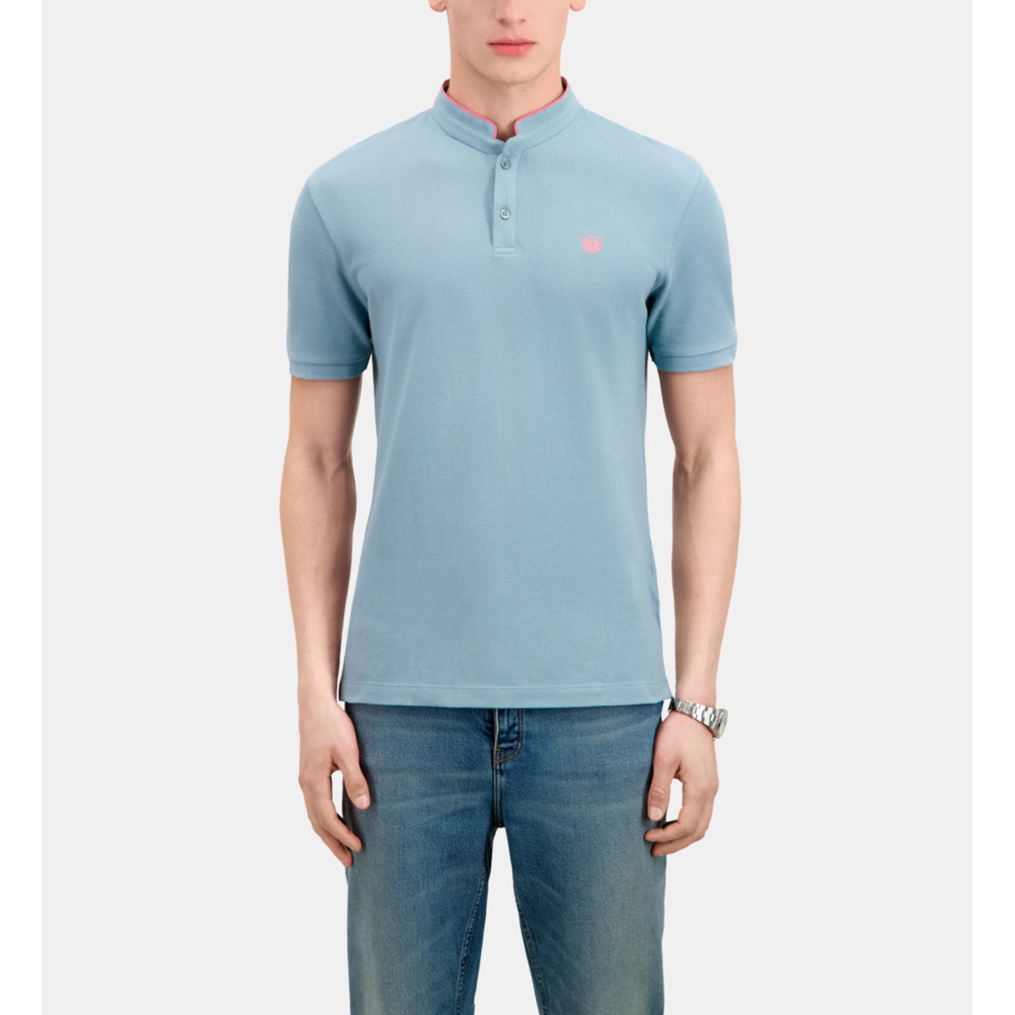 Light Cotton Polo T-Shirt | Men | Blue Grey