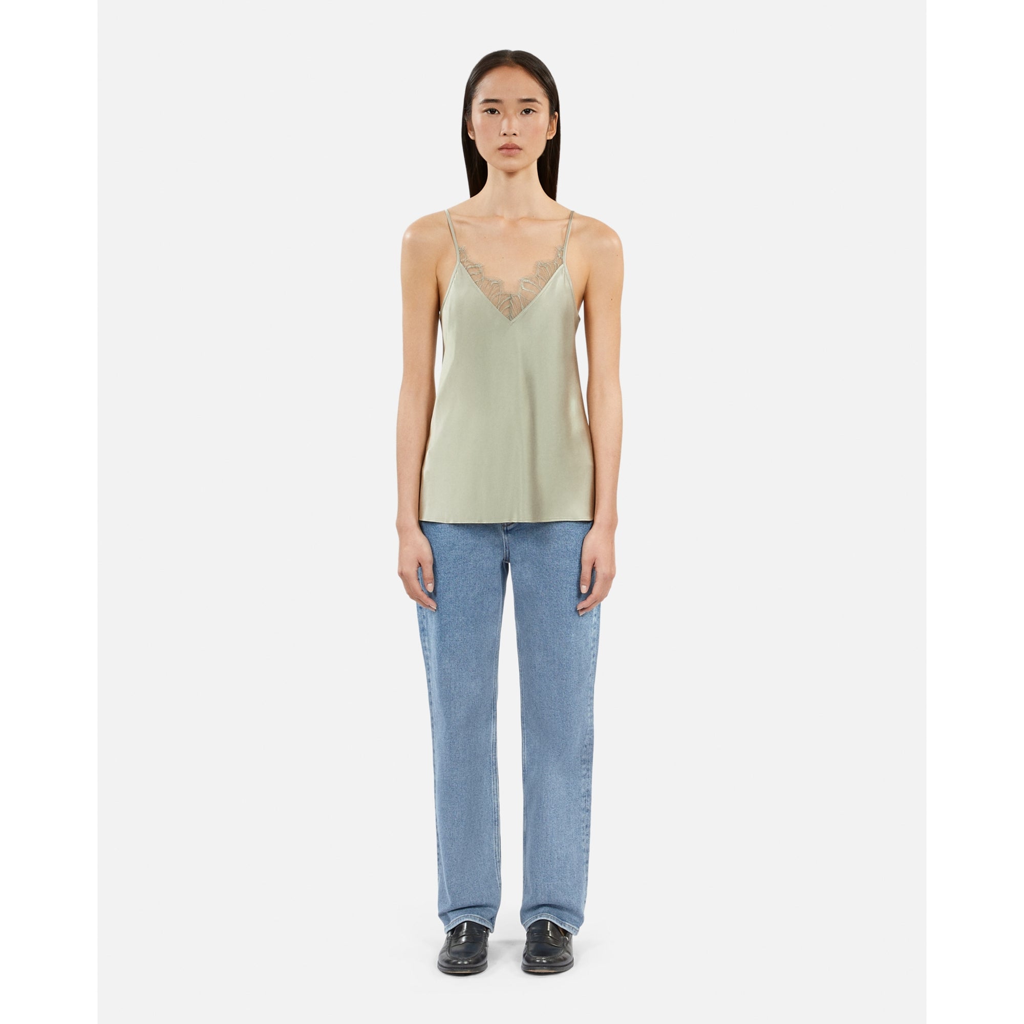 Light Green Camisole With Lace | Women | Khaki Grey