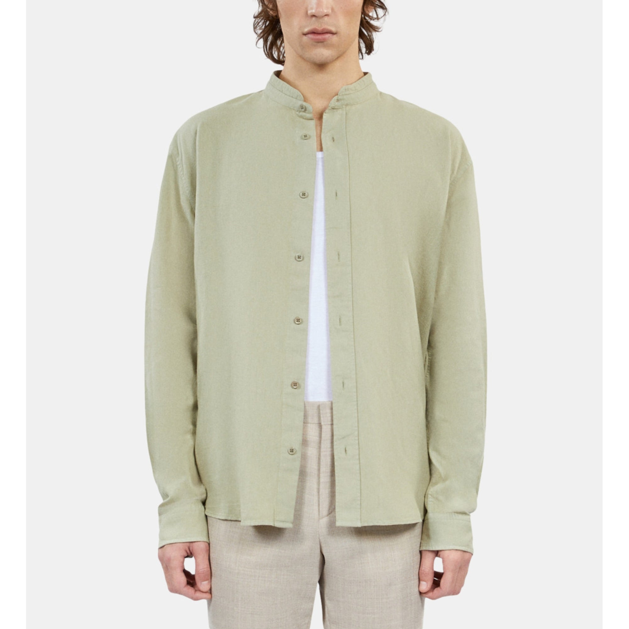 Light Green Cotton And Linen Shirt | Men | Khaki Grey