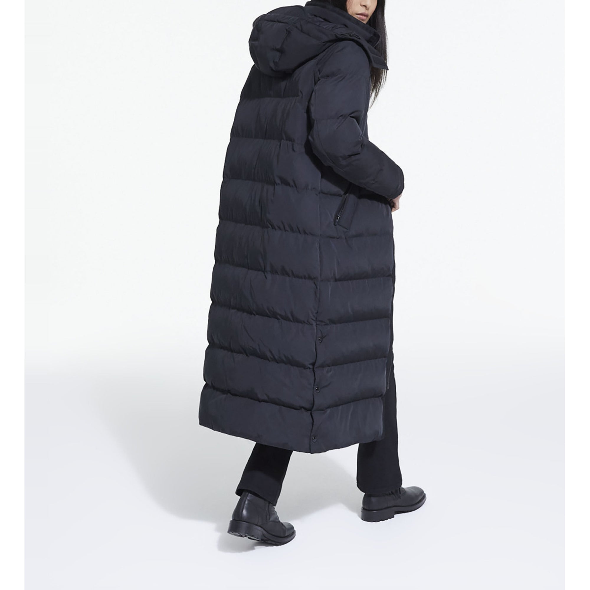 Long Down Jacket With Straps And Logo | Women | Black