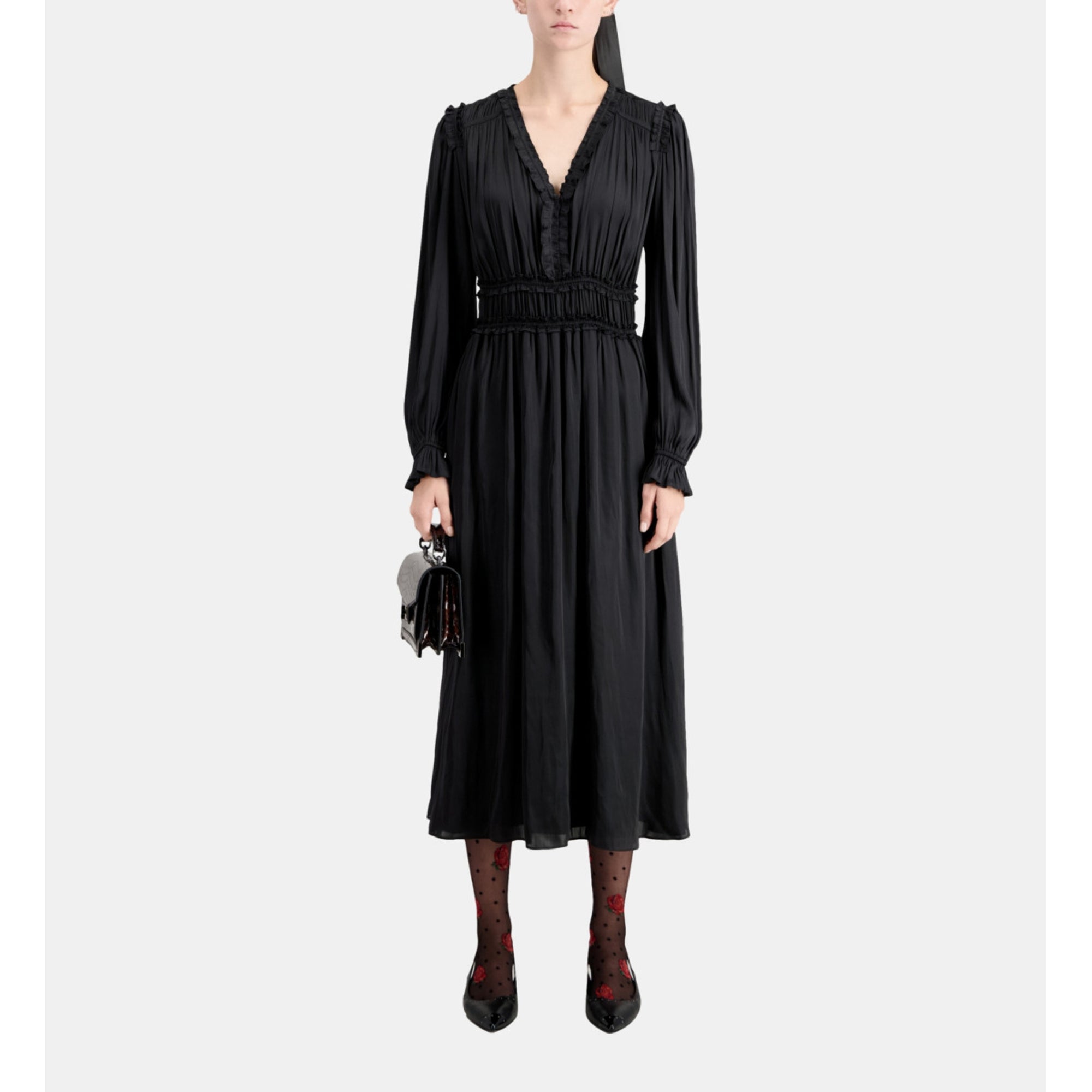 Long Dress With Shirring | Women | Black