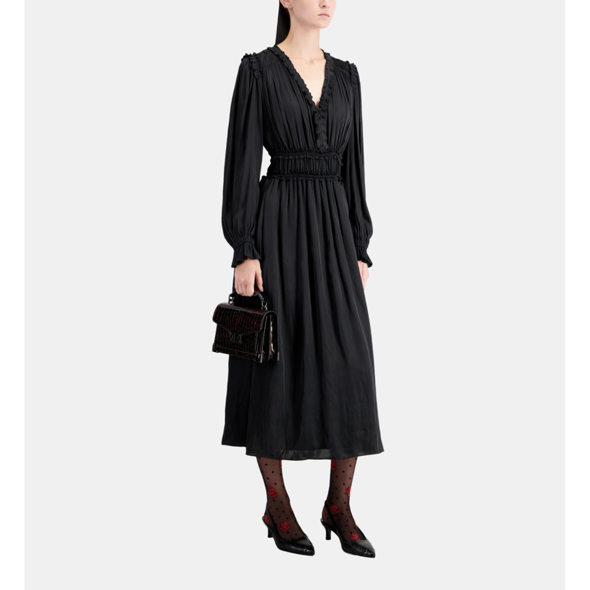 Long Dress With Shirring | Women | Black