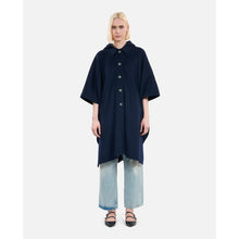 Long Hooded Wool-Blend Cape | Women | Navy Blue