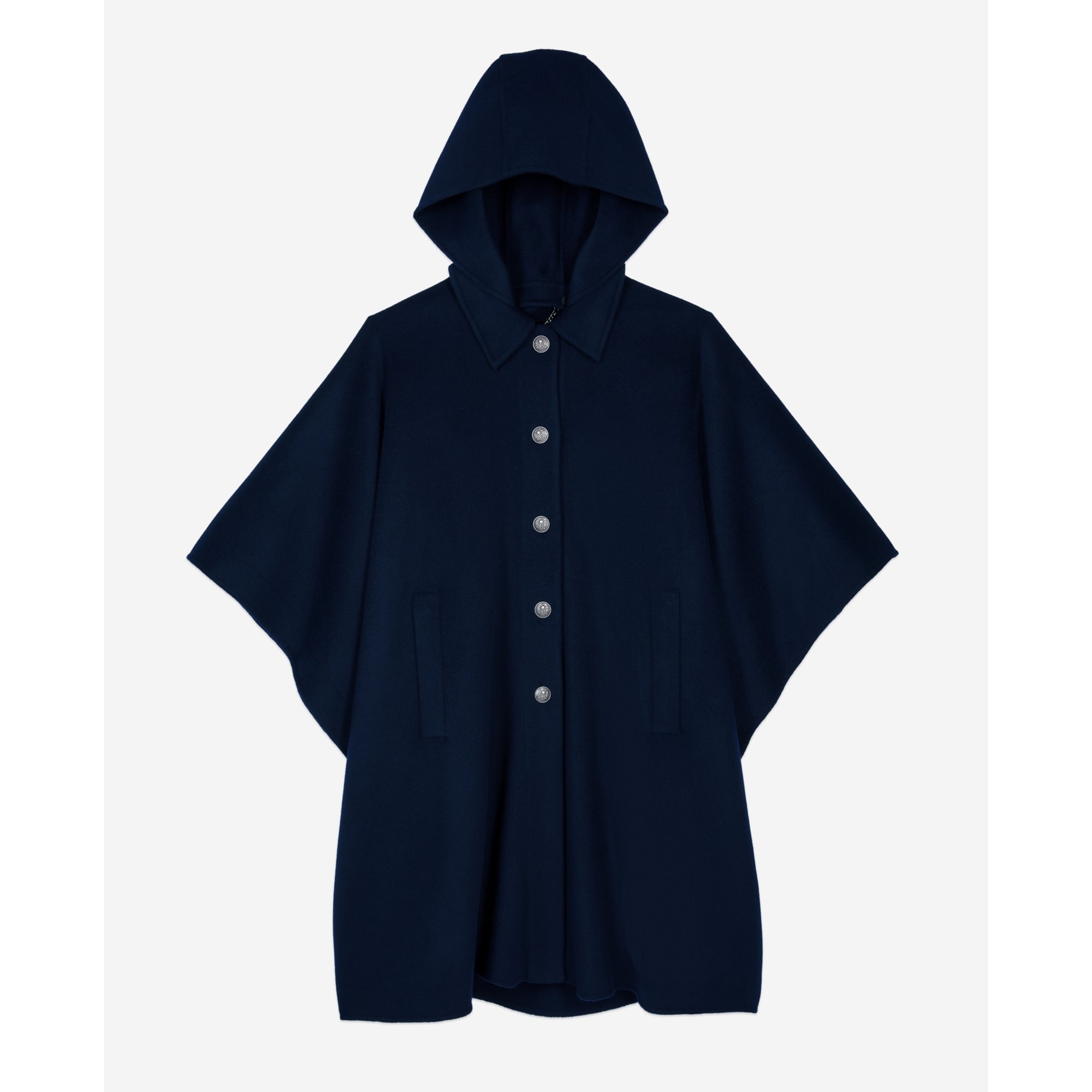 Long Hooded Wool-Blend Cape | Women | Navy Blue