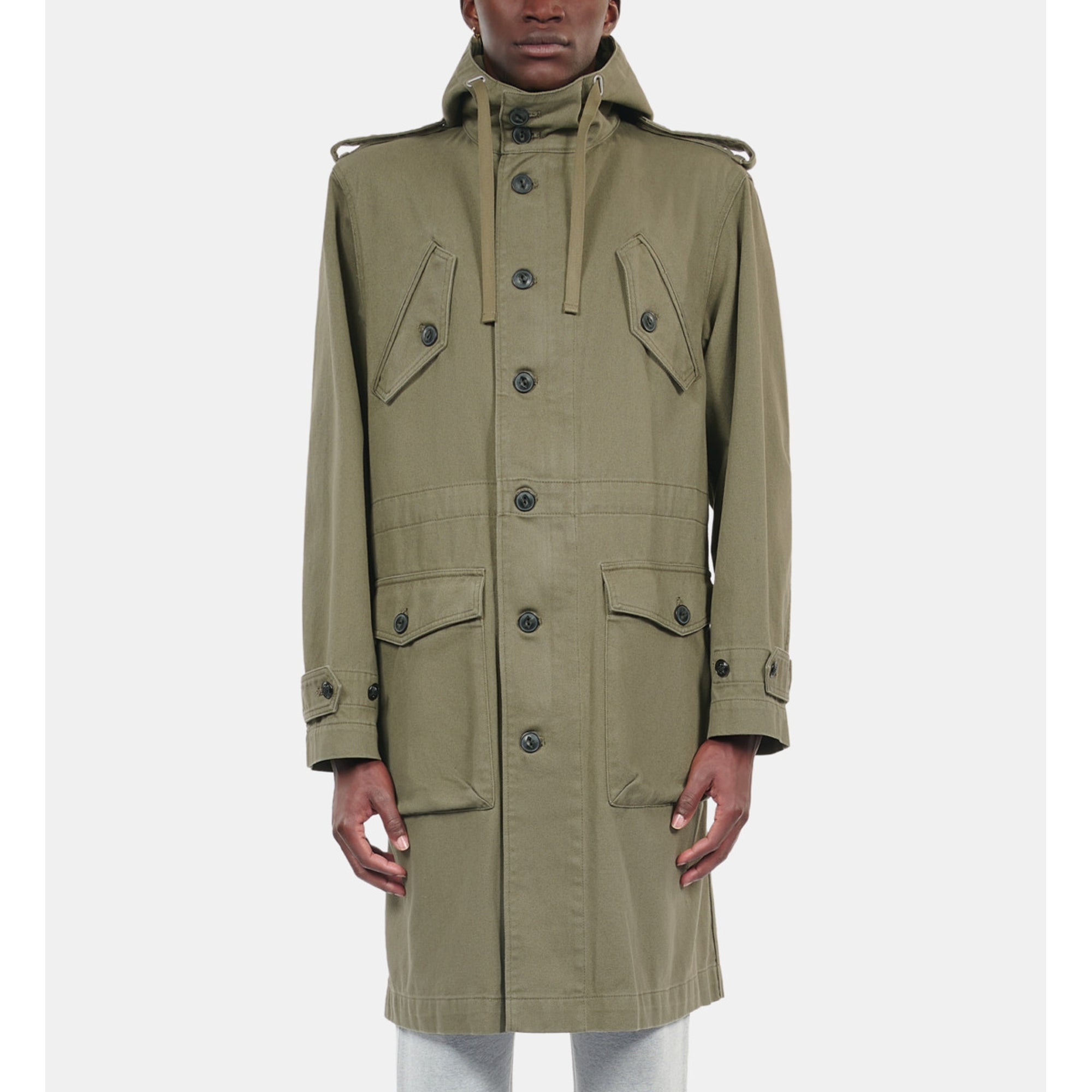 Long Khaki Hooded Parka | Men | Olive Night