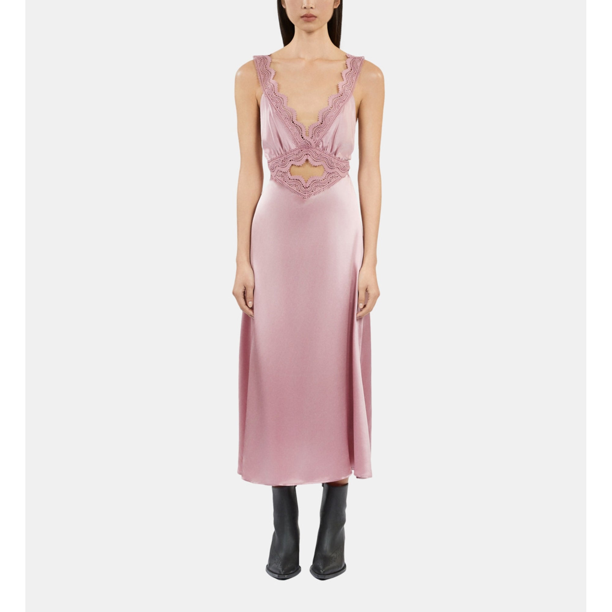 Long Lilac Slip Dress With Guipure | Women | Pink Wood