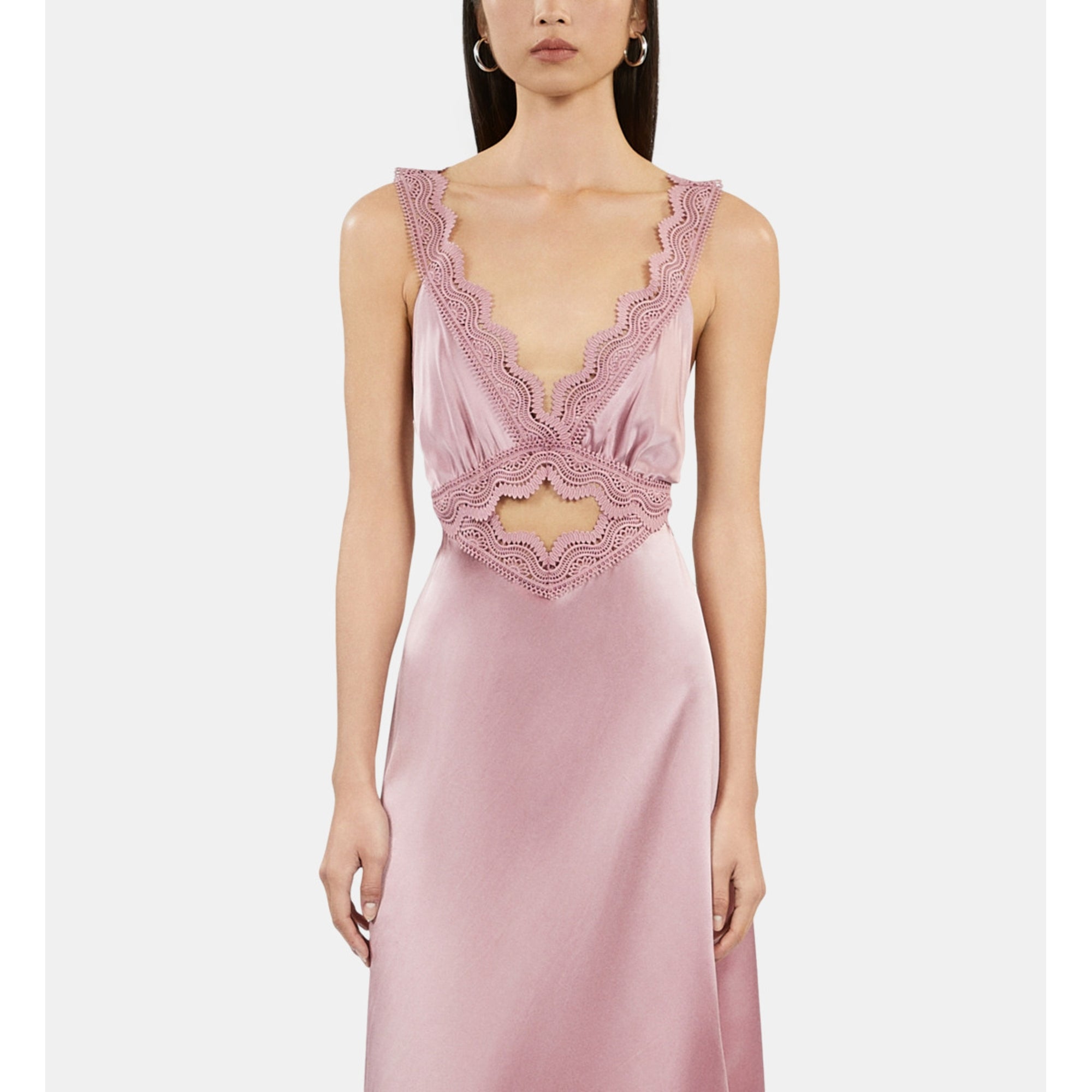 Long Lilac Slip Dress With Guipure | Women | Pink Wood