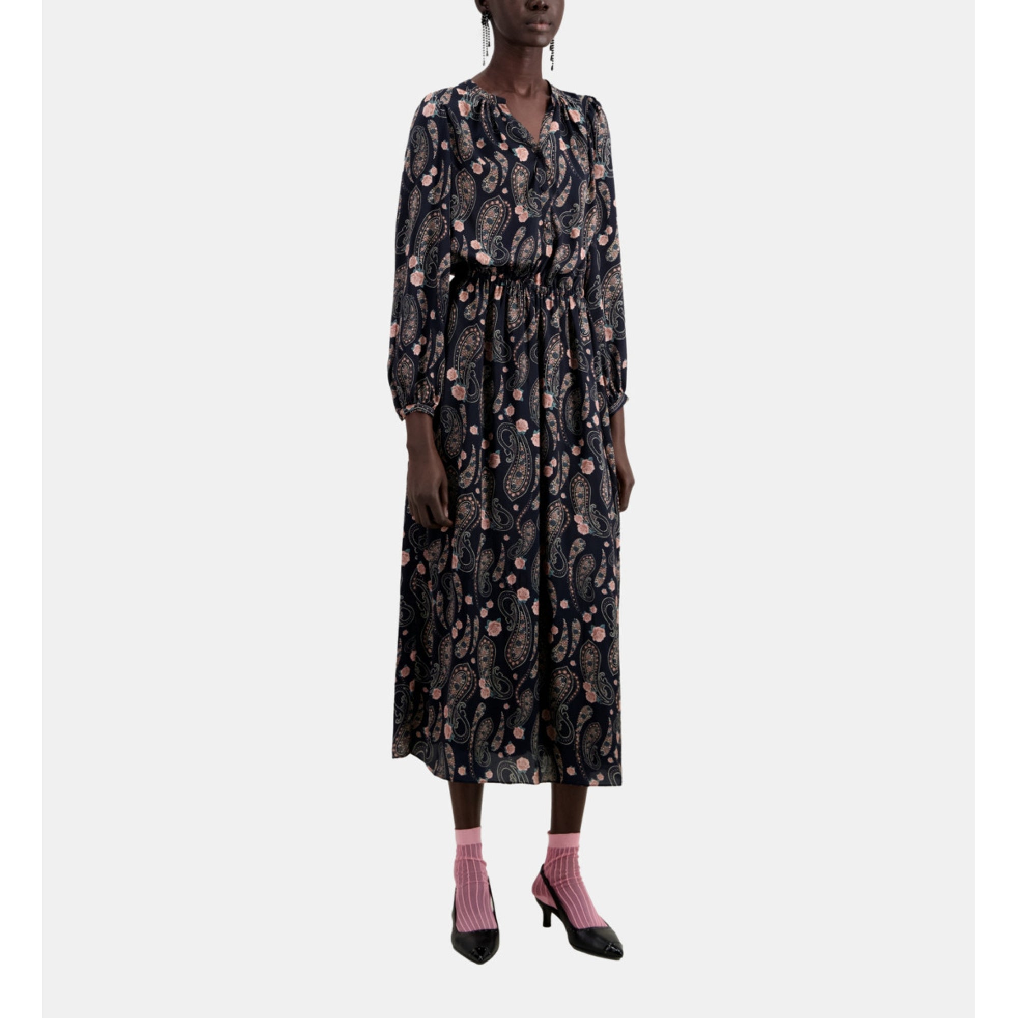 Long Printed Dress | Women | Black x Pink