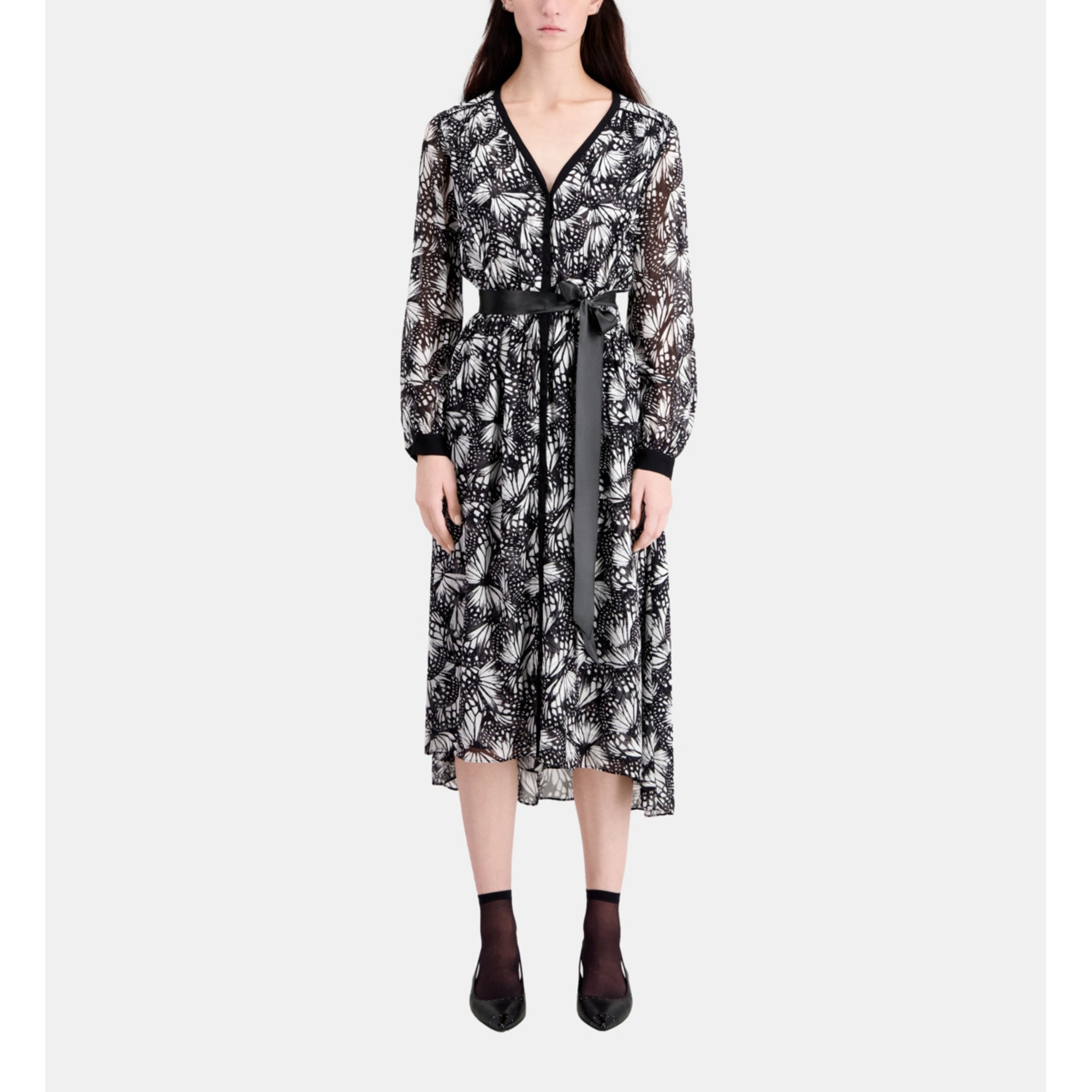 Long Printed Dress With Buttoning | Women | Black x White