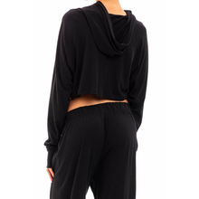 Long Sleeve Cropped Hoodie T-Shirt | Black