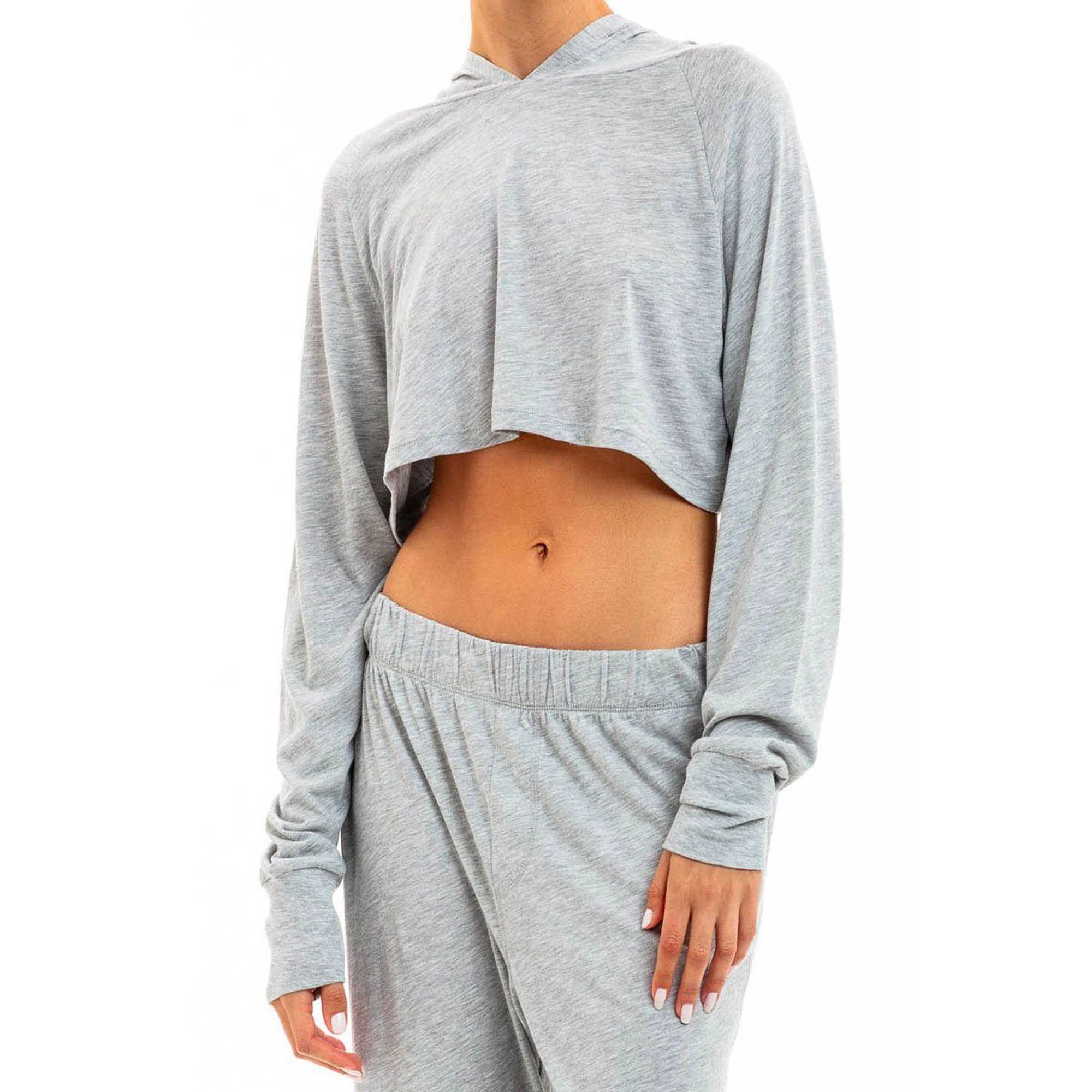 Long Sleeve Cropped Hoodie T-Shirt | Heather Grey