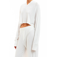 Long Sleeve Cropped Hoodie T-Shirt | Ivory