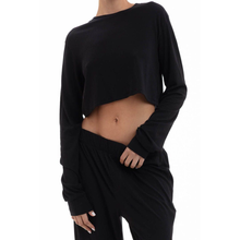 Long Sleeve Cropped Rib T-Shirt | Black