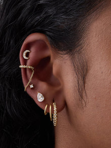 Crescent Diamante Barbell Earring | 5A Grade Cubic Zirconia | 14K Gold Plated Brass
