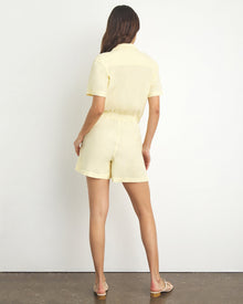 Womens | Camp Collar Linen Playsuit | Pale Yellow