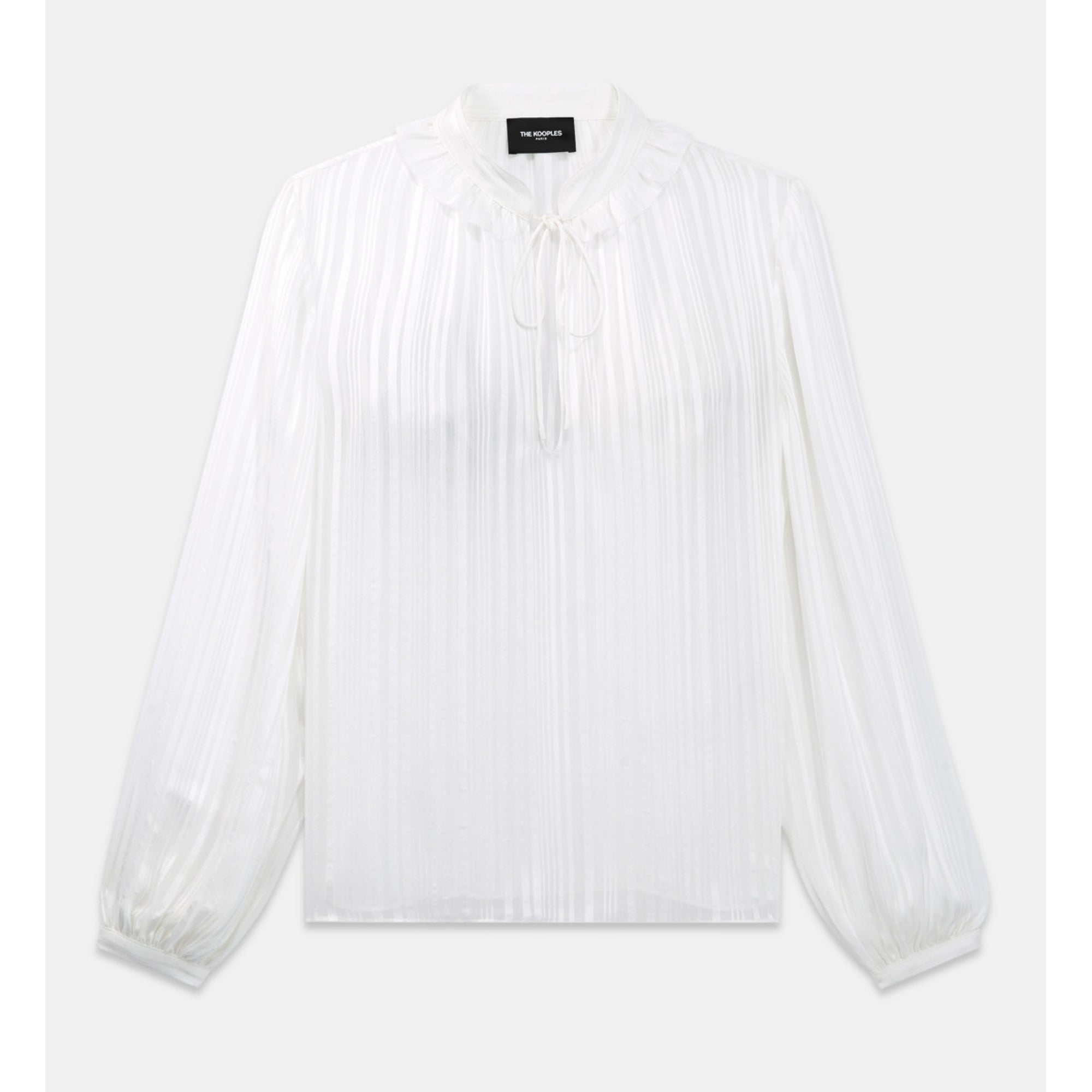 Loose-Fitting Knotted Collar Striped Ecru Top | Women | White