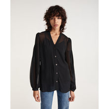 Loose V-Neck Buttoned Shirt | Women | Black