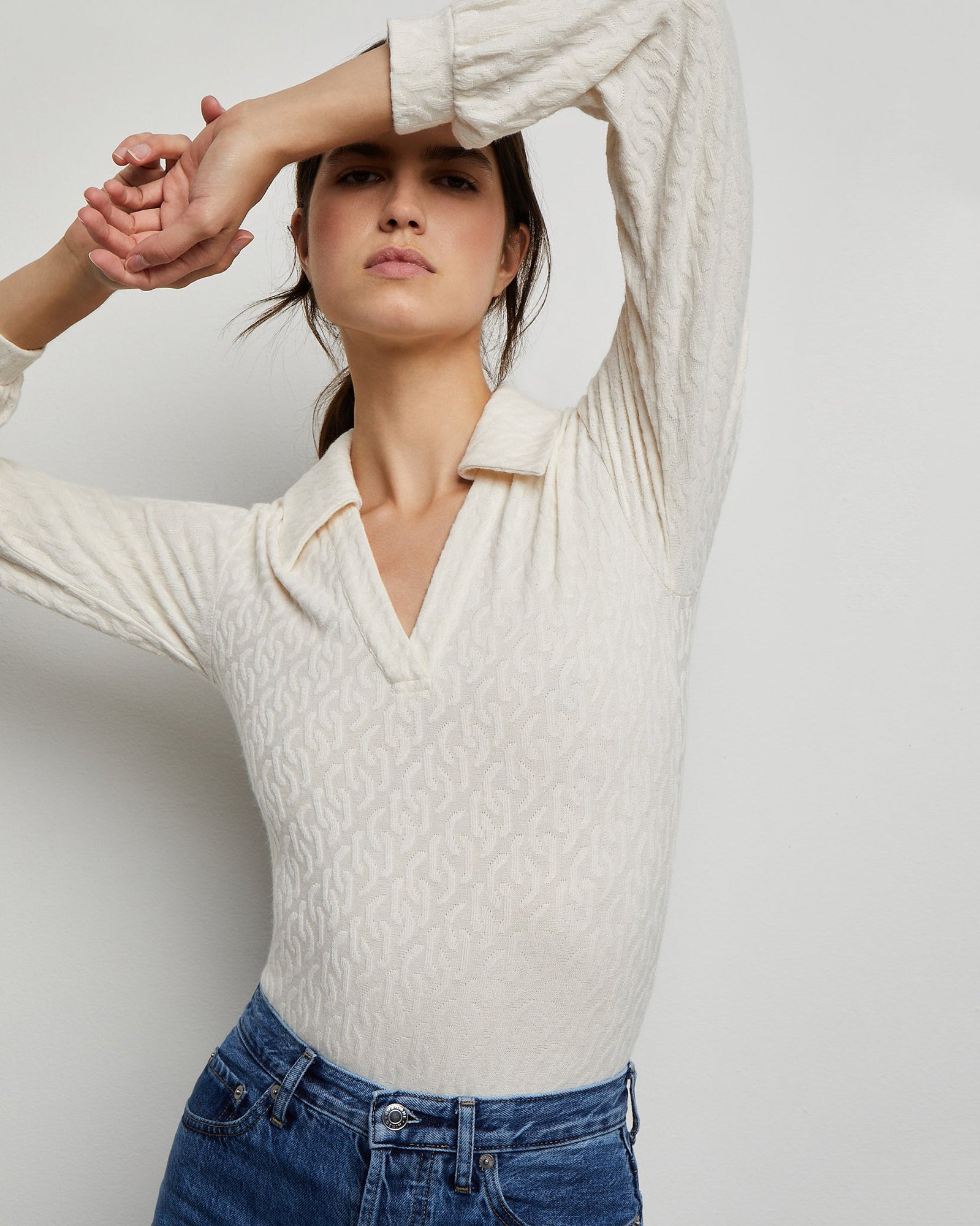 Womens | Long Sleeve Polo Geo Knit Bodysuit | Birch