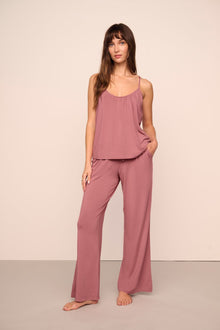 Model is wearing Gisele TENCEL Modal Cami & Pant PJ Set  in  Berry Blush