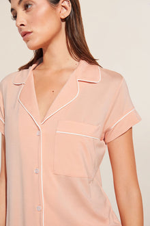 Model wears Model wears Gisele TENCEL Modal Shortie Short PJ Set in peach parfait/ivory.