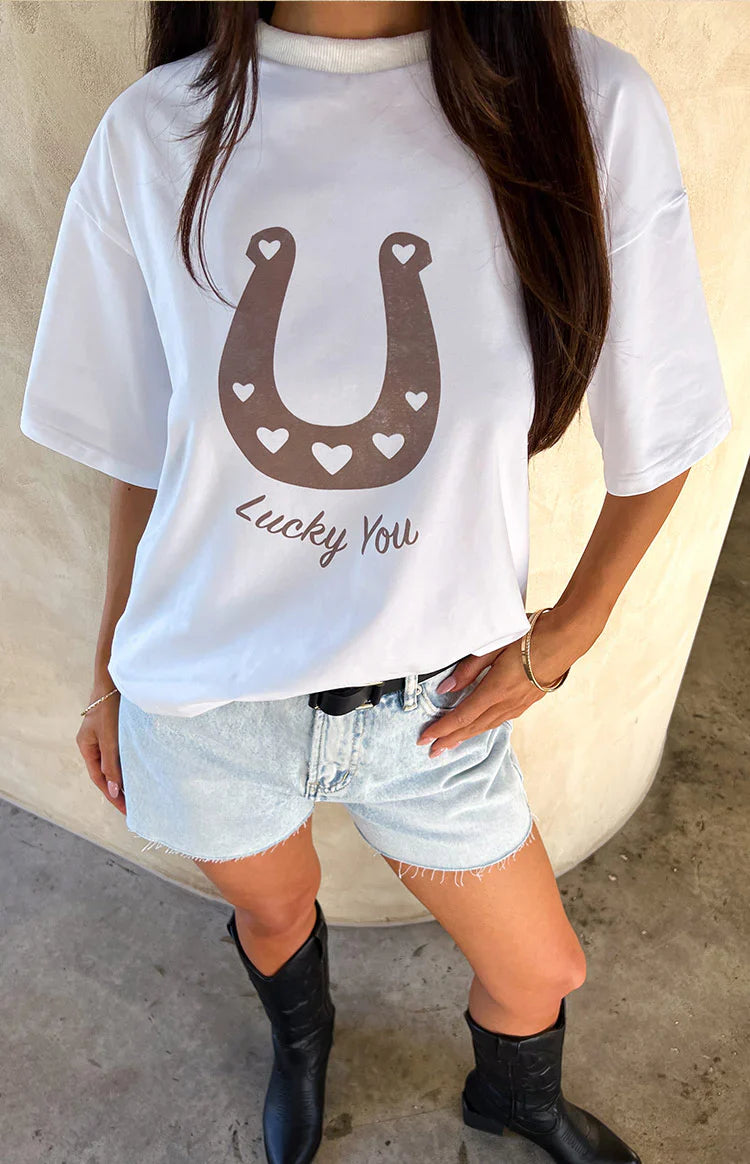 Lucky You Western Tee | White