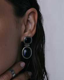 The Midnight Mesa Drop Studs | Black Agate | Silver