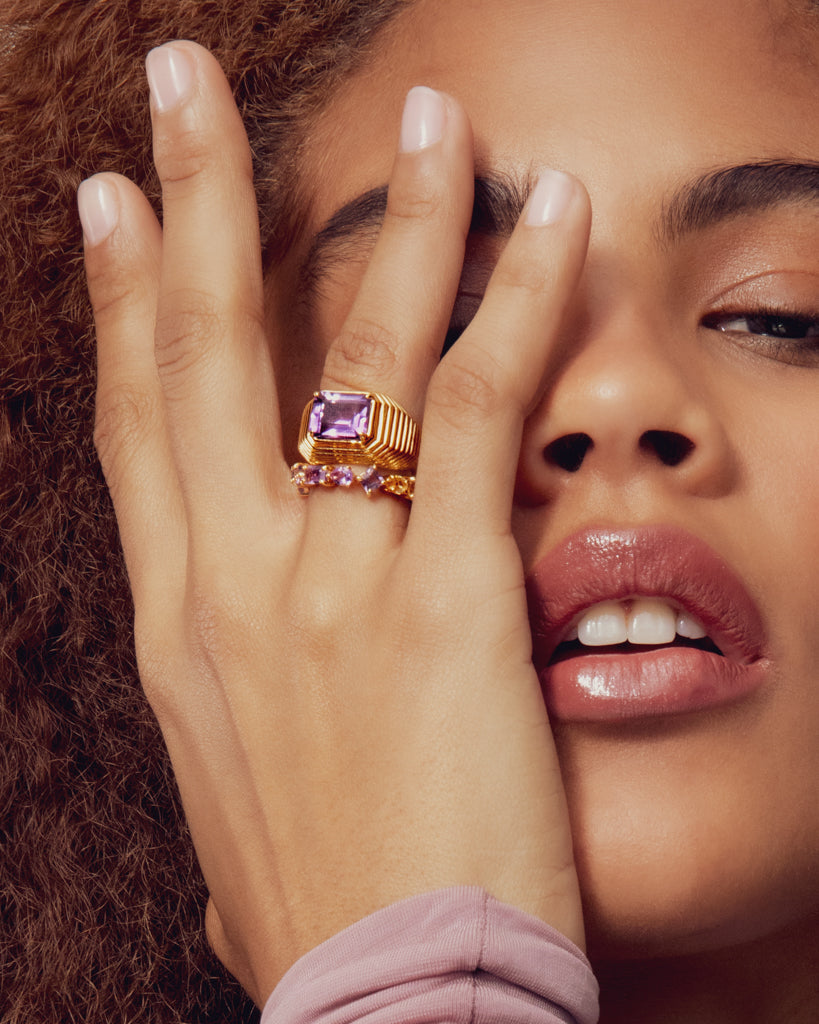 The Caroline Step - Cut Ring - Amethyst | Gold Vermeil Plated Sterling Silver