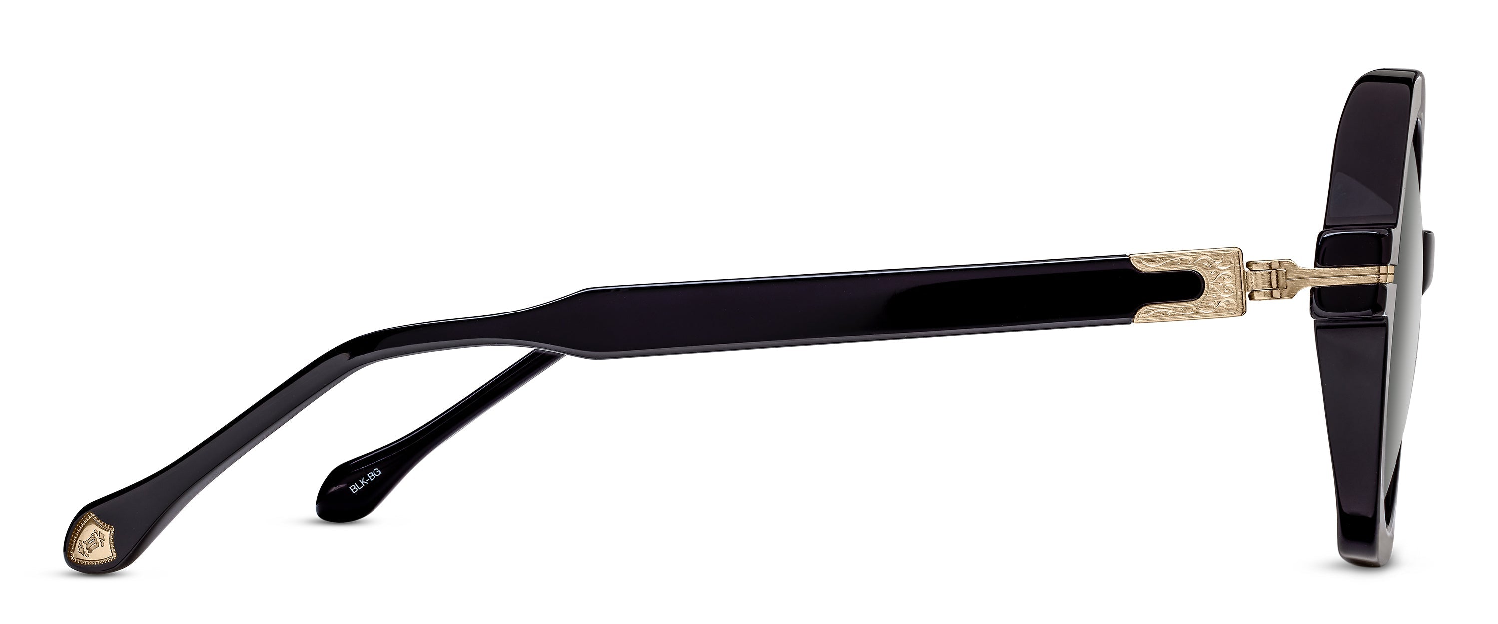 Womens | M2072 Geometric Sunglass | Black/Brushed Gold | Grey Solid Lenses | 48MM