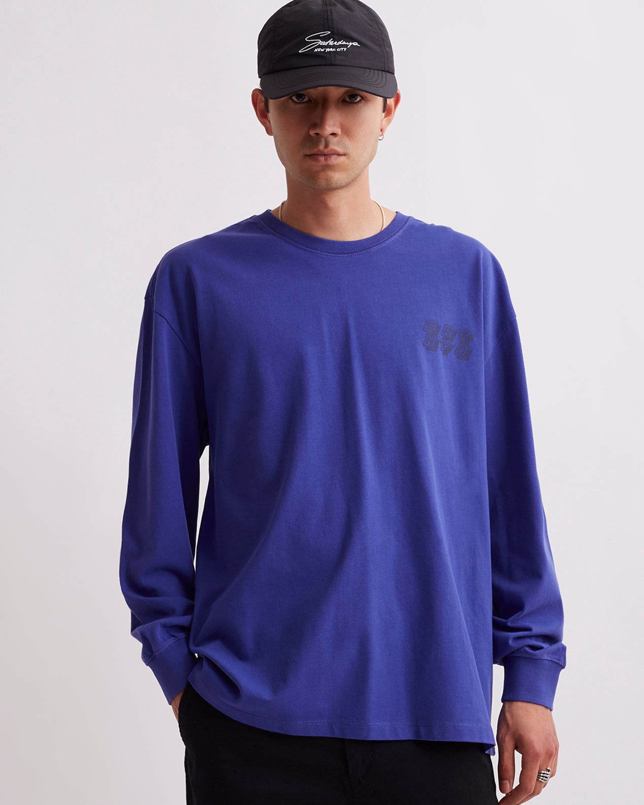 Clematis Blue | Collage Stack Relaxed Long Sleeve Tee | Saturdays NYC