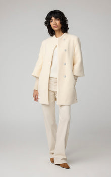 Mariah Semi-Fitted Wool Blend Sherpa Coat With Belt | Powder