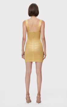 Disco Knit Bustier S/L Mini Dress | Metallic Gold