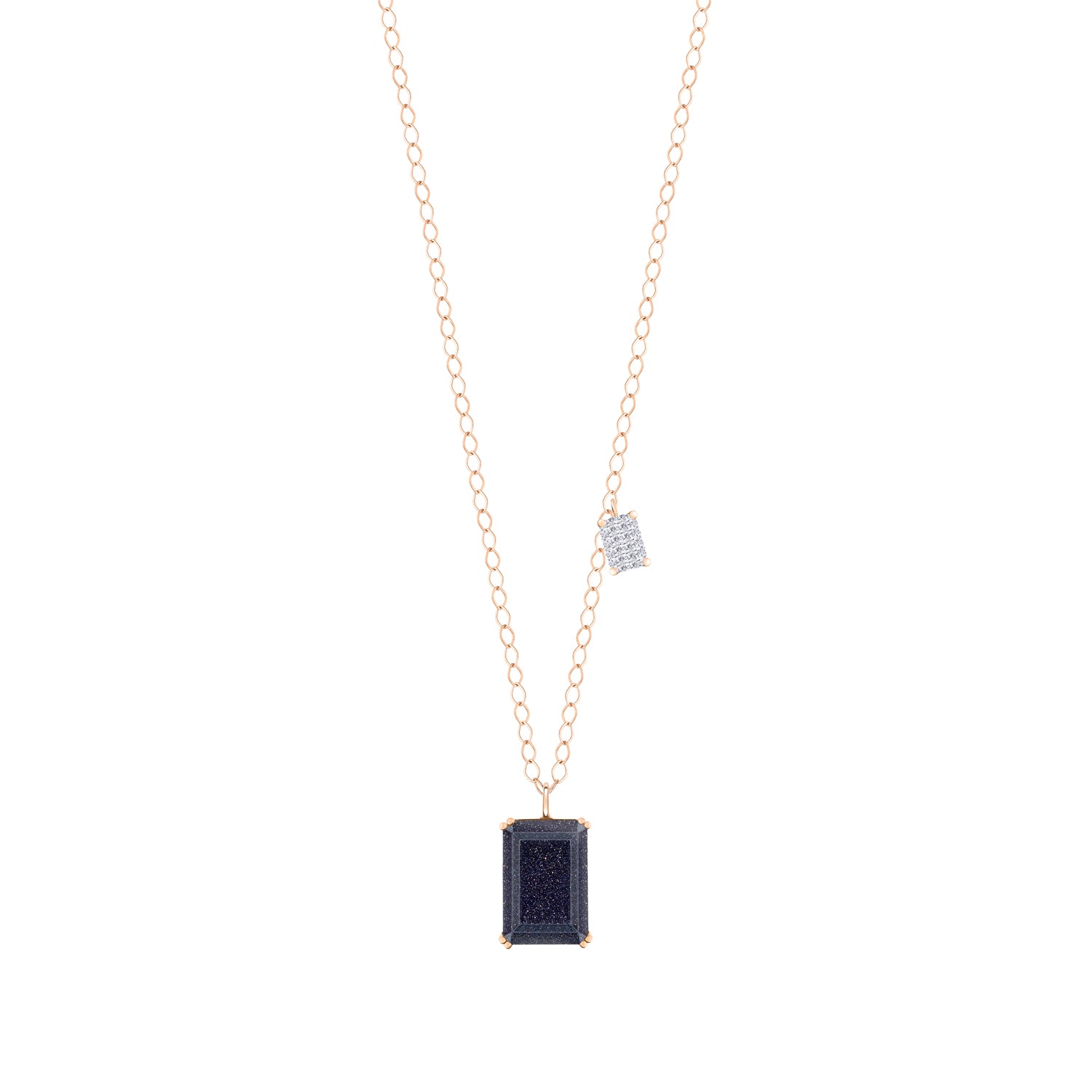 Duo Midnight Diamond & Blue Sandstone Necklace | 18K Rose Gold