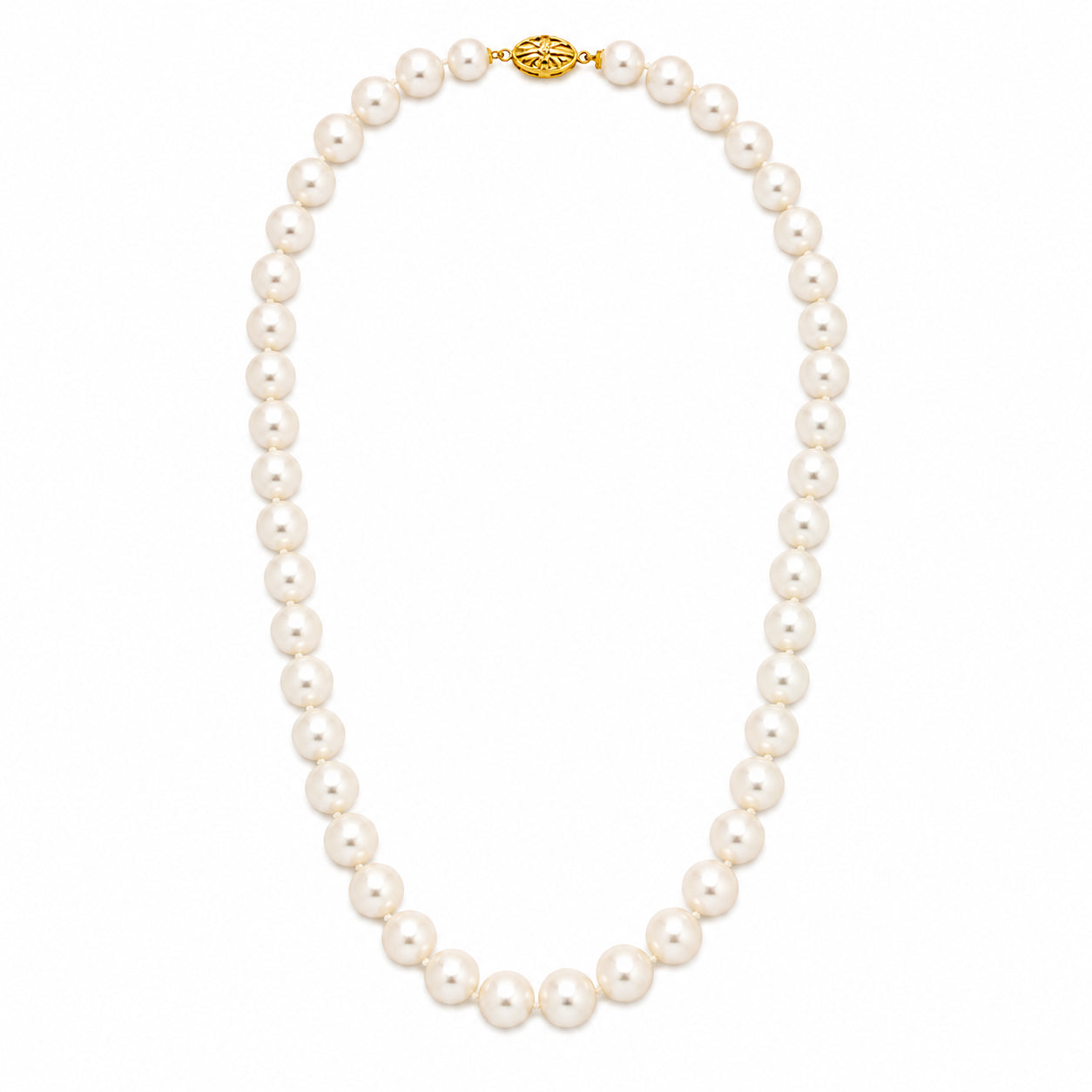 AAA Quality Round Strand Necklace | 14K Yellow Gold | White Freshwater Pearl7mm - 8mm