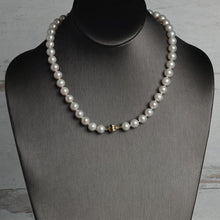 AAA+ Quality Round Strand Necklace | 14K Yellow Gold | White Freshwater Pearl9mm - 10mm