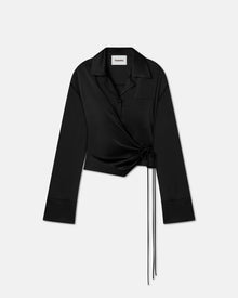 Womens | Merano Slip Satin Wrap Shirt | Black