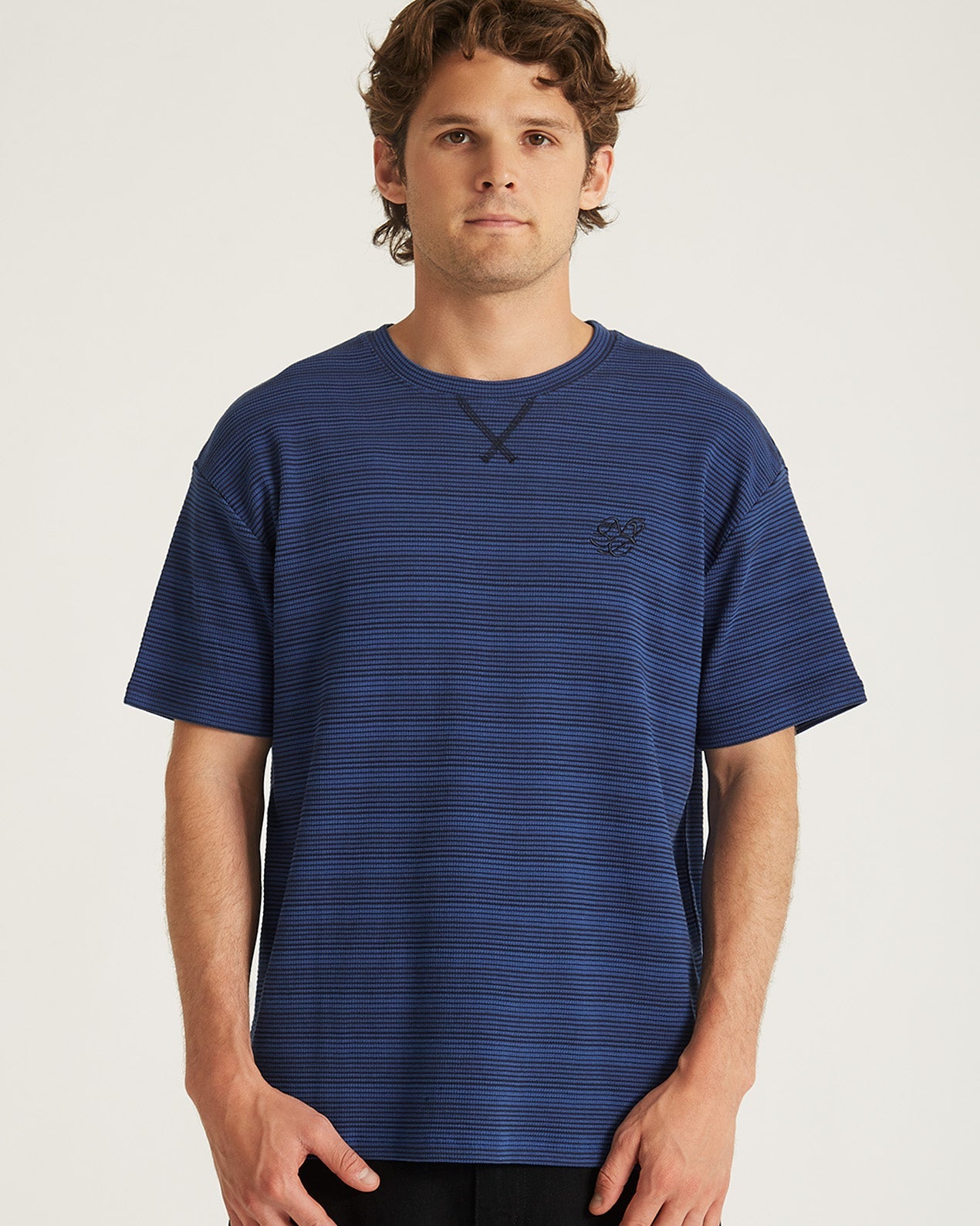 Limoges | Striped Waffle Relaxed SS Tee