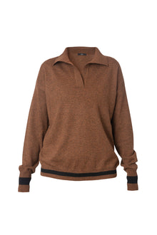 Cashmere Open Collar Sweater | Chesnut/Black