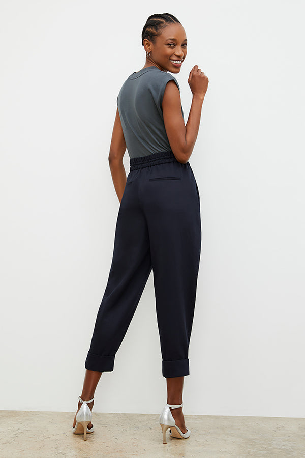 Back image of a woman wearing the Shane Pant - Everyday Twill in Night | Exclude