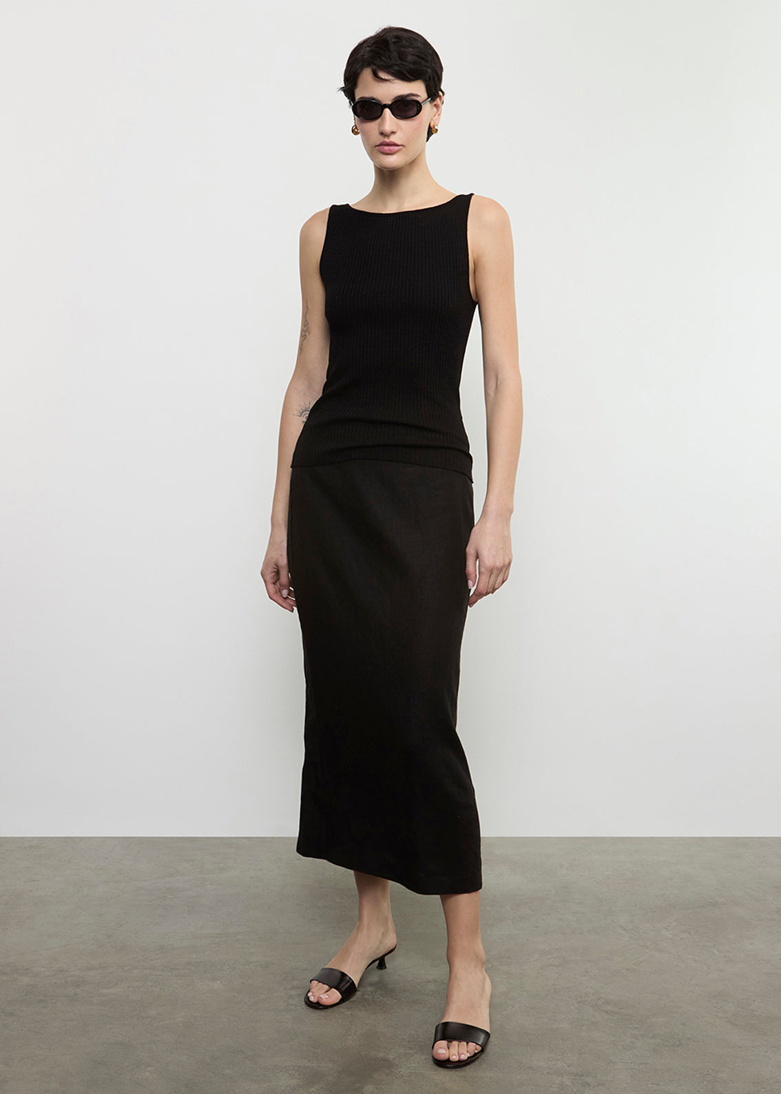 Linen Pencil Skirt | Black