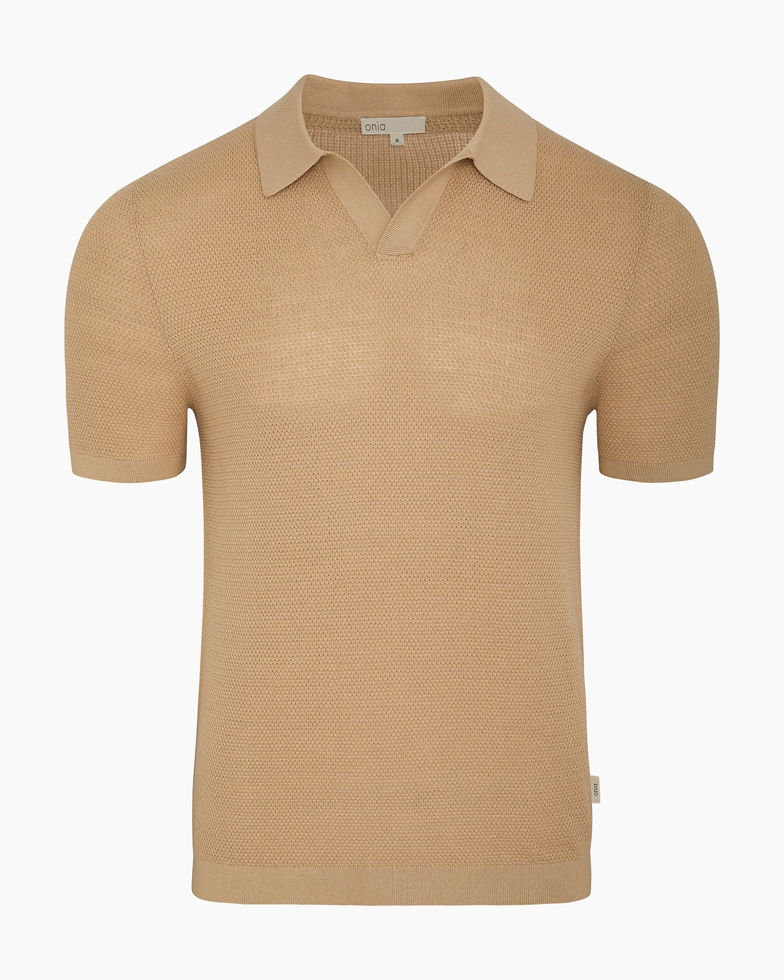 Mens | Cotton Textured Johnny Collar Polo | Sand