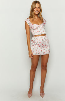 Maeva Satin Tulip Print Mini Skirt | Pink