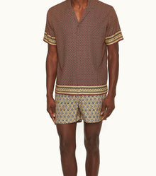 Maitan Solmio Print Relaxed Fit Capri Collar Shirt | Copper Red